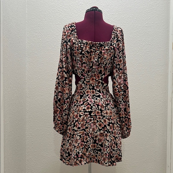Free people - Jael Floral Black & Pink Long Sleeve Mini Cutout Dress Women XS - Picture 5 of 10